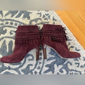 Suede fringe heeled ankle boots